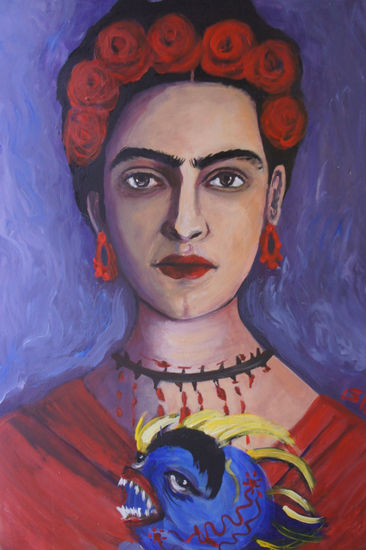 Frida en rojo Acrylic Panel Portrait