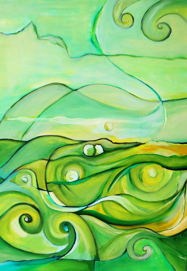 Olas en verde Acrylic Canvas Landscaping