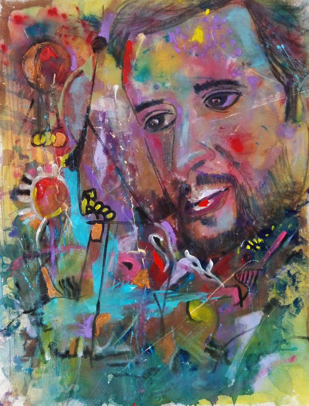 Autorretrato con batalla de seres imaginarios