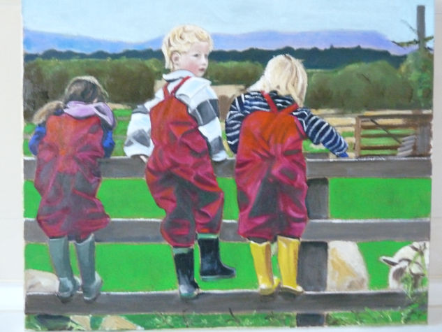 Tres jovenes en el campo Oil Canvas Figure Painting