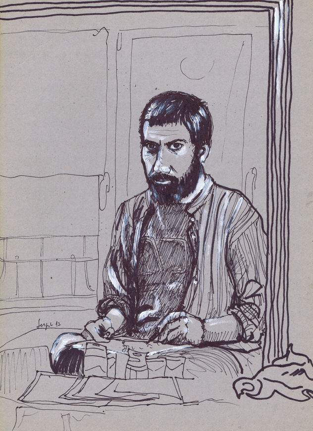 Autorretrato dibujando frente al espejo