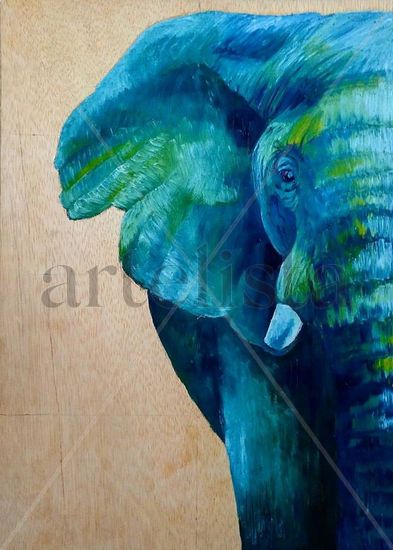 Elefante Óleo Tabla Animales