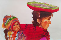 Andean woman with son