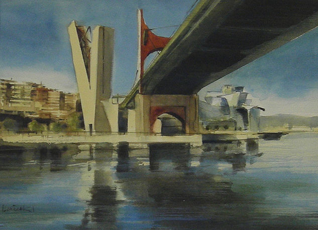 Guggenheim envuelto por el puente, Bilbao Watercolour Paper Landscaping