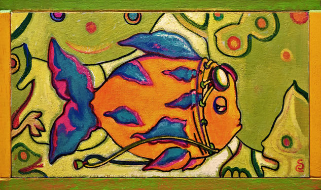 Pop, pez aviador - ( listo para colgar ) Acrylic Panel Animals