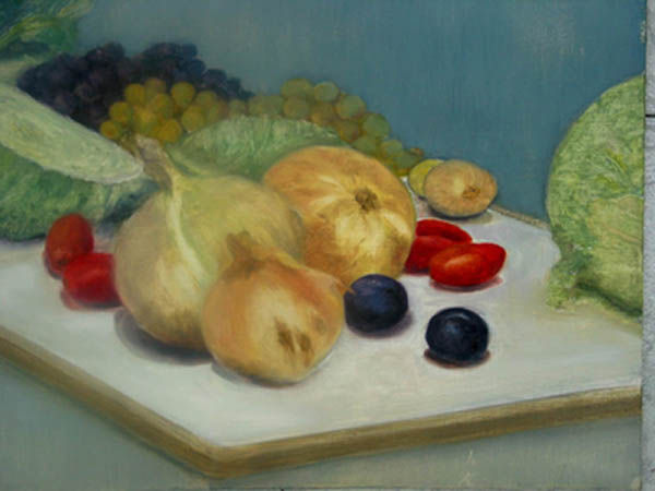 bodegon cebollas Oil Panel Still Life Paintings