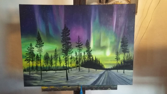 Aurora Boreal Alaska Oil Canvas Landscaping