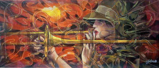 La trombonista Acrylic Textile Figure Painting