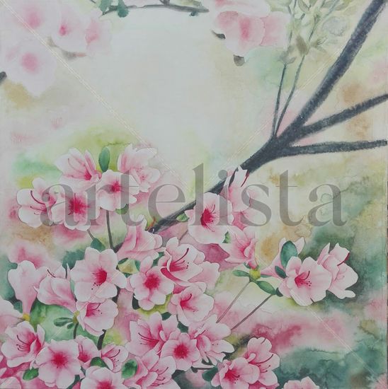 azaleas Watercolour Canvas Floral Painting