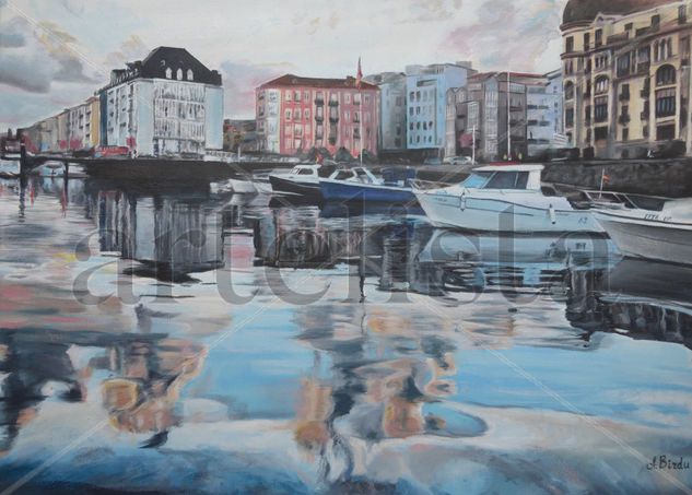 paseo marítimo Puerto Chico Santander Oil Canvas Marine Painting