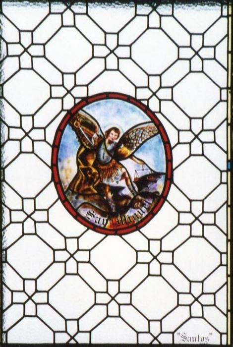 San Miguel  vitral   175 x95 cm Parroquial de Villoria de Orbigo