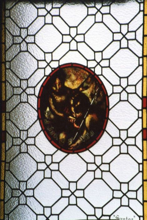 San Juan y EL NIño Jesús vitral 175 x 95 cm. Iglesia a de Villoria de Orbigo (León)