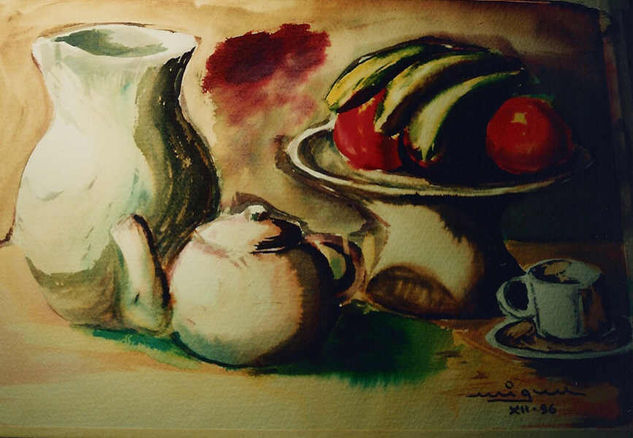 FRUITES I THÉ Ink Paper Still Life Paintings