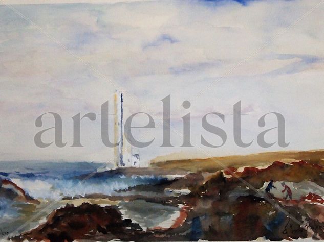 Faro de Bajamar Watercolour Card Marine Painting