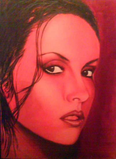 mujer rojo Oil Canvas Portrait