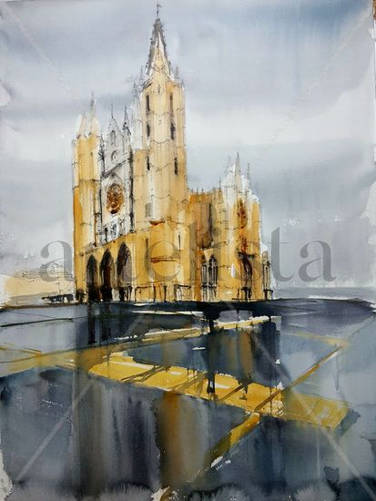 Catedral de León Watercolour Paper Landscaping