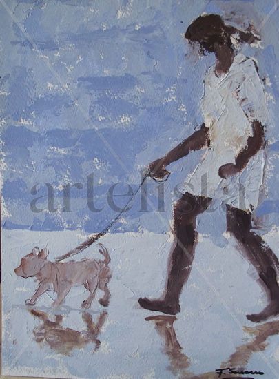 PASEO POR LA PLAYA Oil Card Figure Painting