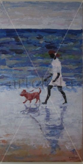 PASEO POR LA PLAYA Acrylic Panel Figure Painting