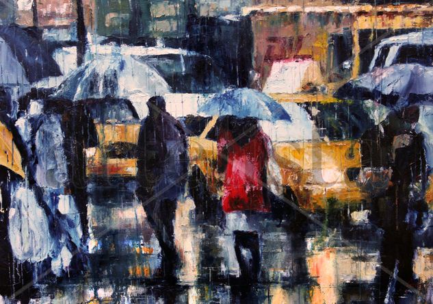 City rain Oil Canvas Landscaping