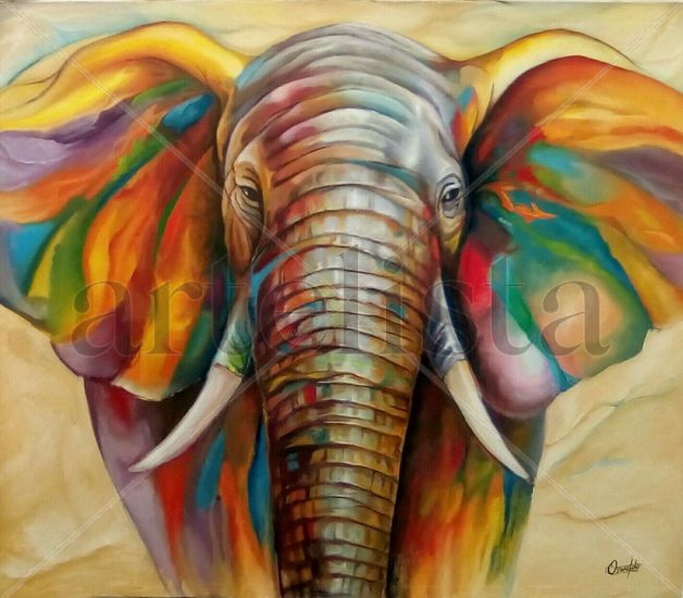 elefante de colores Oil Canvas Animals