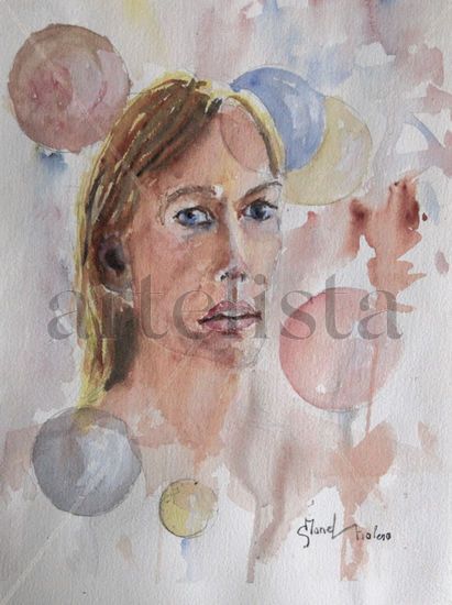 Retrato con burbujas Watercolour Paper Portrait