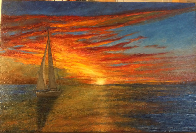 Anochece navegando Oil Canvas Marine Painting