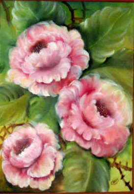 Trilogía de Rosas Oil Canvas Floral Painting