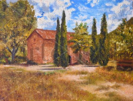 Paisaje con cipreses
