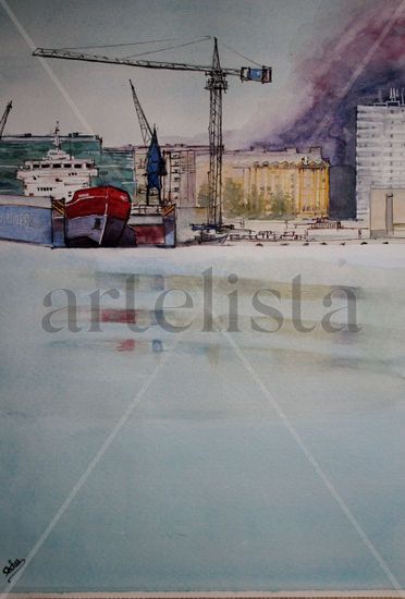 Málaga astillero Watercolour Paper Marine Painting