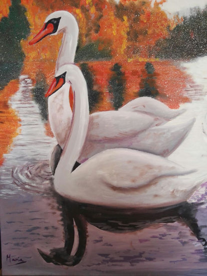 Cisnes blancos Oil Canvas Animals