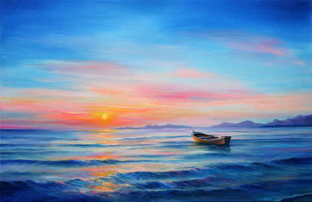 Into the sunset Oil Canvas Marine Painting