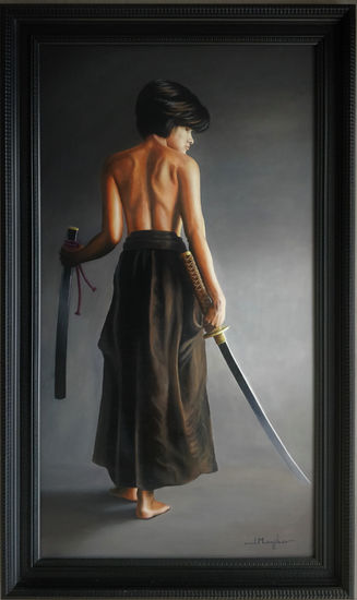 Samurai Oil Panel Figure Painting