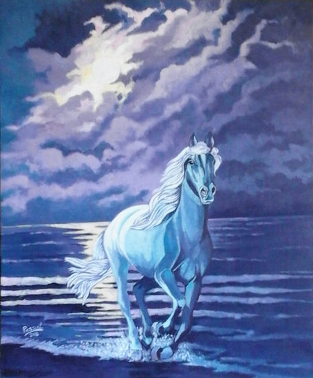 CABALLO Y LUNA Acrílico Lienzo Figura