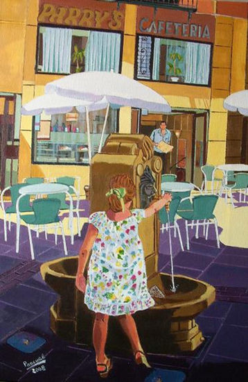 JUGANDO EN LA FUENTE Acrylic Textile Figure Painting