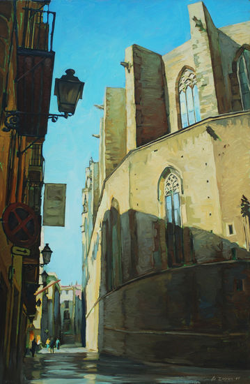 Barrio Gótico en Barcelona. Iglesia Santa Maria del Mar Oil Canvas Landscaping