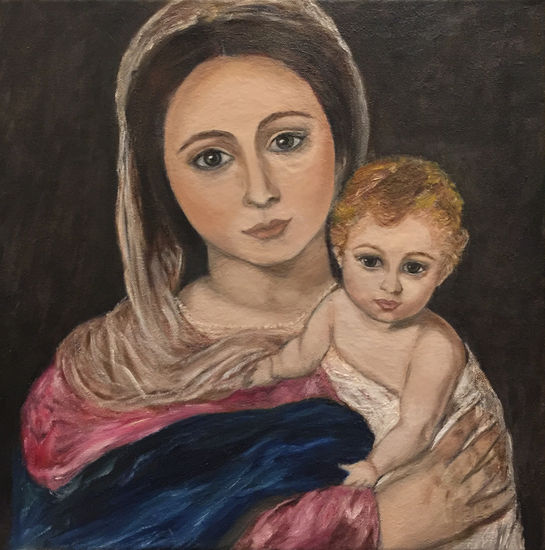 Virgen con el niño Óleo Lienzo Retrato