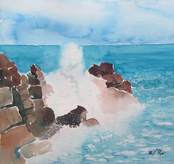 olas chocando Watercolour Paper Marine Painting