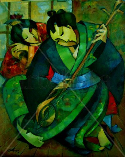 EL SONIDO DEL SAMISEN Oil Canvas Figure Painting