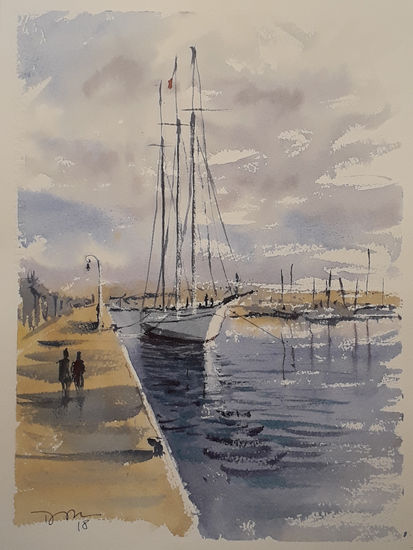 Port vell, Barcelona Watercolour Paper Marine Painting