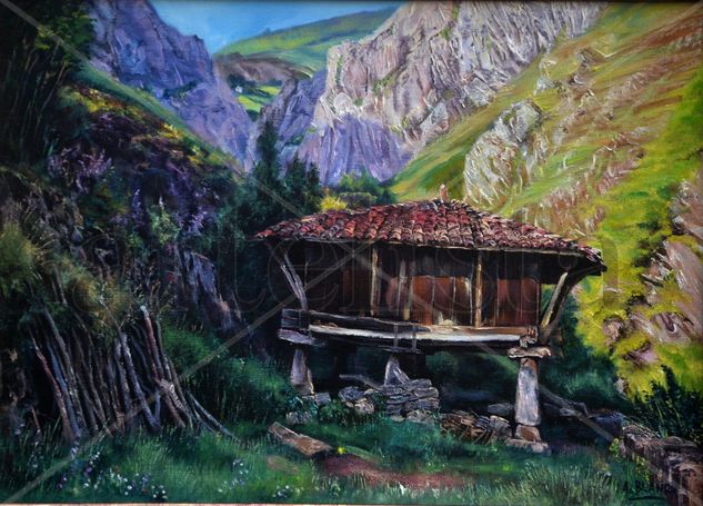 Hórreo en Somiedo Oil Canvas Landscaping