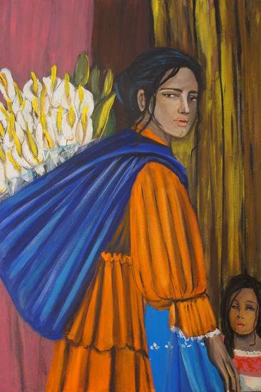 Niñas mexicanas  y alcatraces Acrylic Canvas Portrait