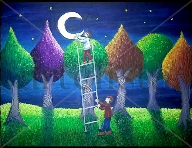 ALCANZANDO LA LUNA Pastel Paper Landscaping