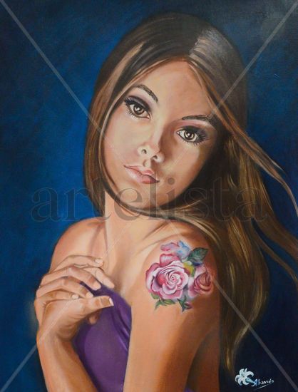 MUCHACHA CON TATUAJE Oil Canvas Figure Painting