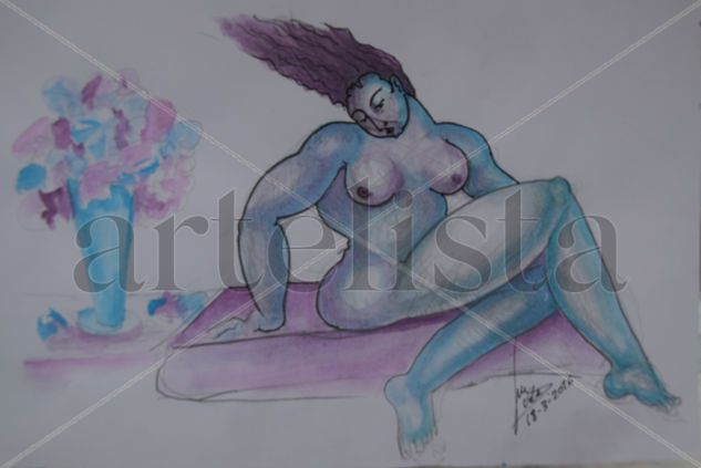 Desnudo azul Acuarela Papel Figura