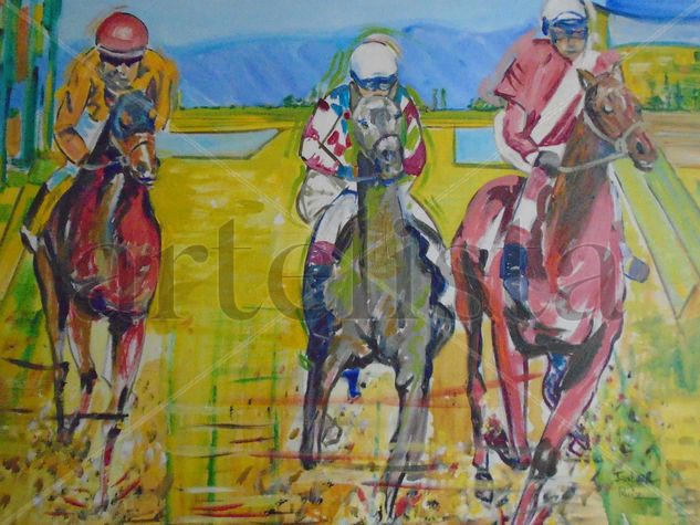 LOS TRES JINETES. Oil Canvas Sports