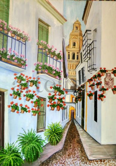 Calleja de las flores Óleo Lienzo Paisaje