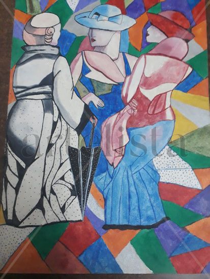 Bellas mujeres dialogando Ink Paper Figure Painting