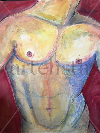 Frontal Watercolour Canvas Nude Paintings