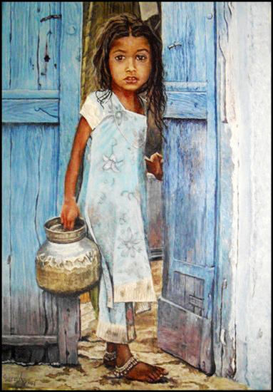 Niña india Oil Canvas Figure Painting