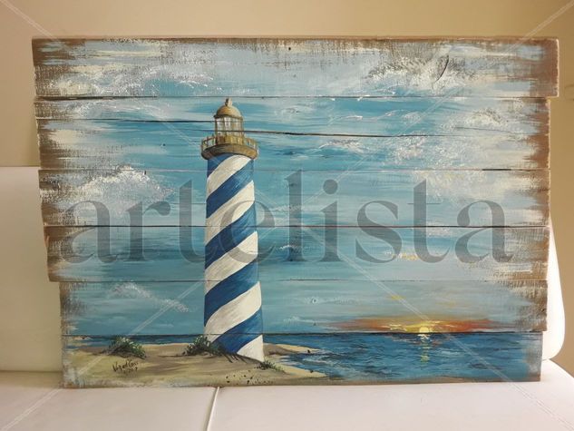 Faro en el atardecer Acrylic Others Marine Painting